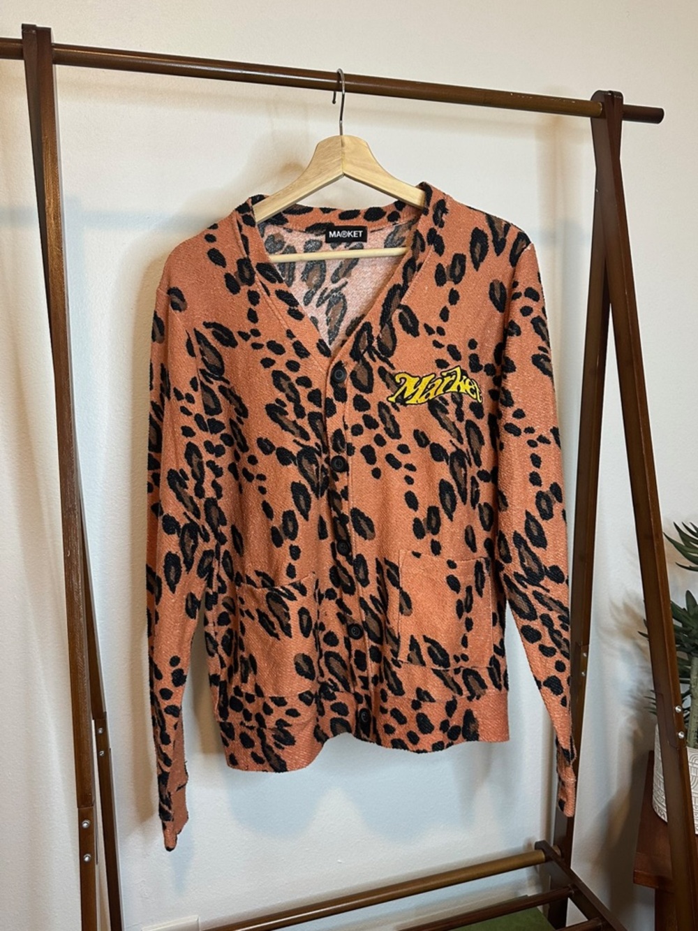 Chinatown Market Orange Leopard Print Cardigan